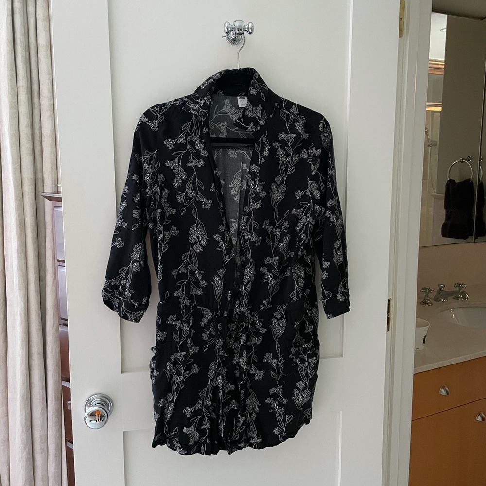 Black floral button up romper